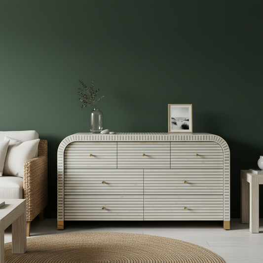 Bone Inlay 7 Drawer Chest : Stripe : Grey