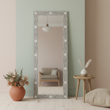 Mother of Pearl Inlay Floor Mirror : Floral : Grey