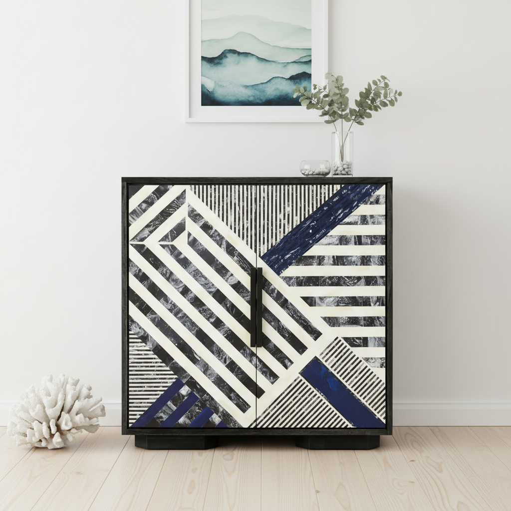 Bone Inlay Cabinet : Abstract : Navy