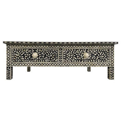 Bone Inlay Rectangular Coffee Table : Floral : Black