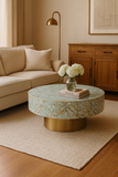 Mother of Pearl Inlay Round Coffee Table : Lady's Bedstraw : Jade Green