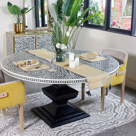 Bone Inlay Dining Table with Pedestal Base