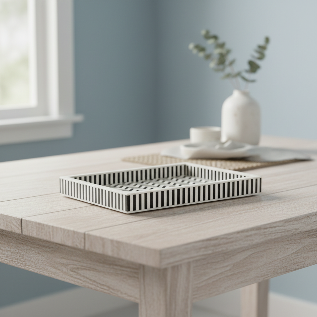 Bone Inlay Rectangular Tray : Zig Zag: Black