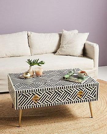 Bone Inlay Rectangular Coffee Table : Cross Cross : Black