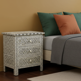 Bone Inlay 3 Drawer Bedside : Starburst : Black