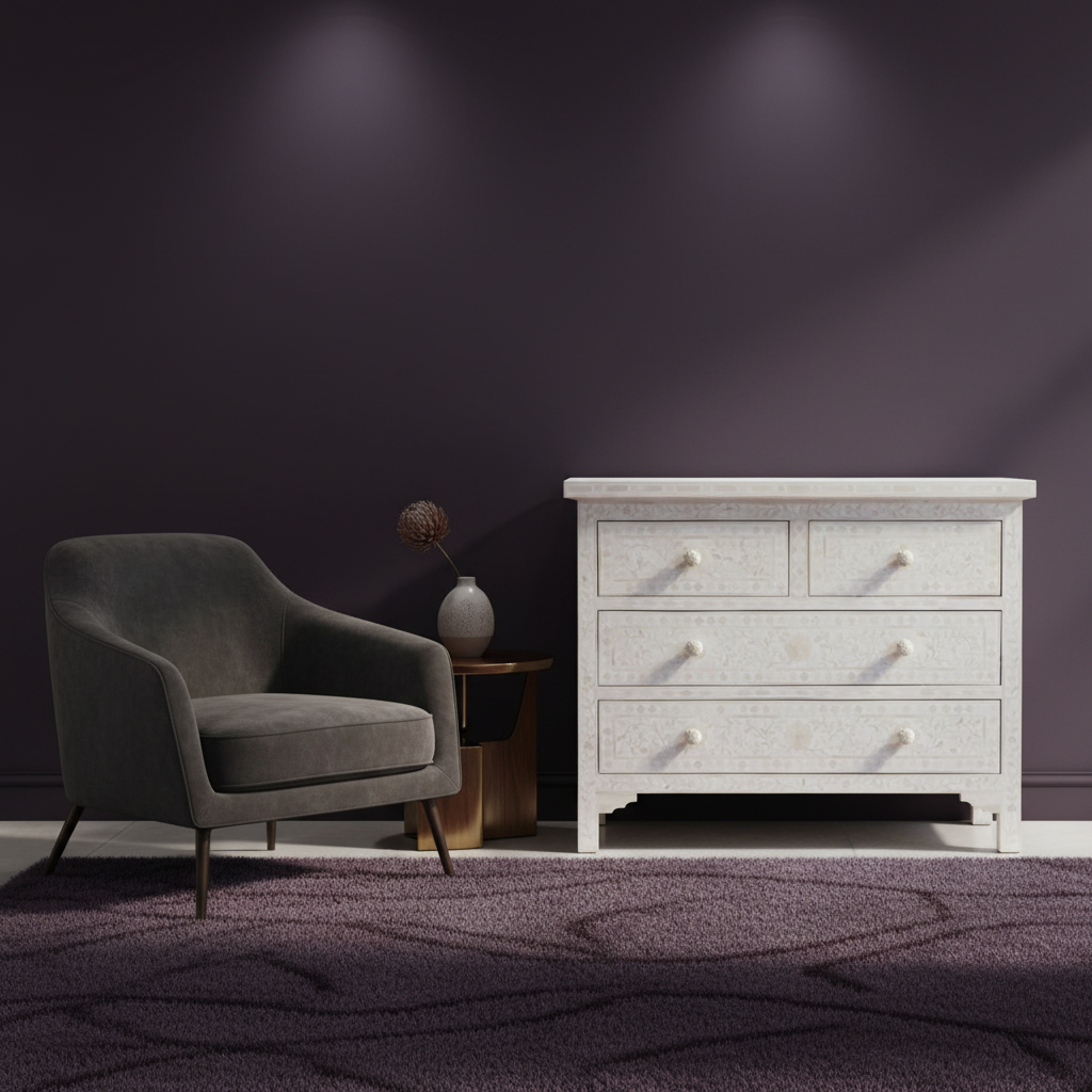 Bone Inlay 4 Drawer Chest : Floral : White