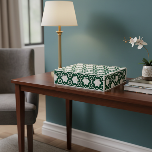 Bone Inlay Large Box : Hexafloral : Green