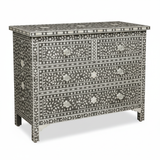 Mother of Pearl Inlay 4 Drawer Chest : Floral : Grey