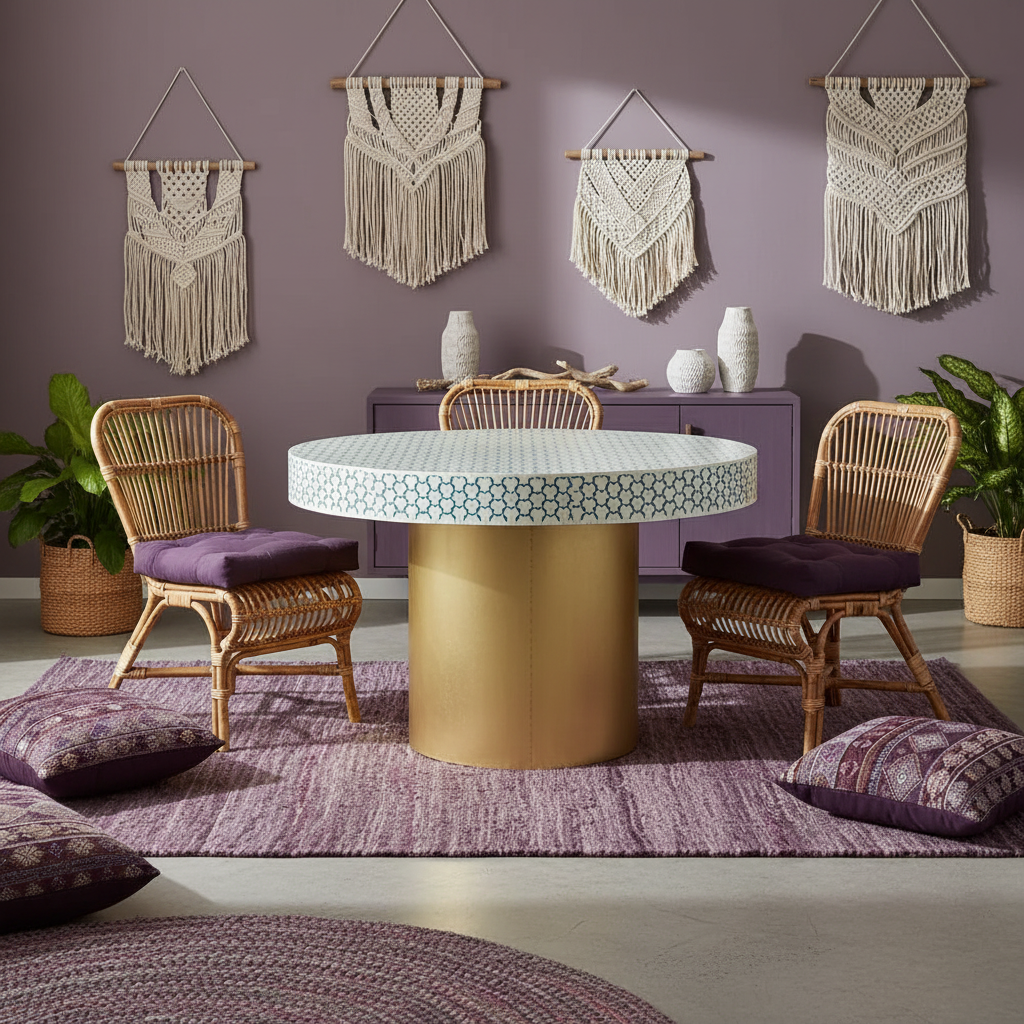 Bone Inlay Dining Table with Brass Base