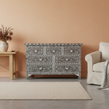 Mother of Pearl Inlay 7 Drawer Chest : Floral : Black