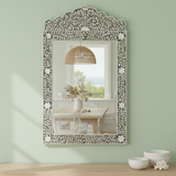 Mother of Pearl Inlay Crested Mirror : Floral : Grey