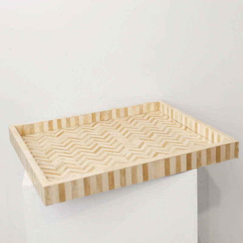 Bone Inlay Rectangular Tray : Zig Zag : Natural
