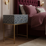 Bone Inlay 1 Drawer Bedside (with Metal Legs) : Liana : Navy Blue