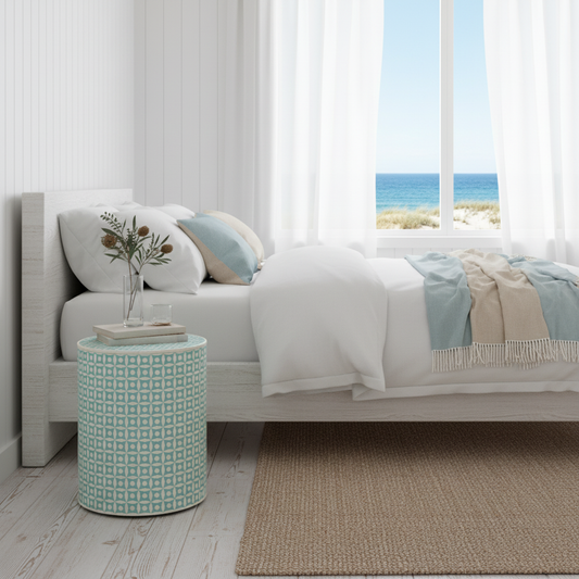 Bone Inlay Side Table : Starburst : Aqua