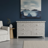 Bone Inlay 6 Drawer Chest : Starburst : Light Grey