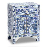 Decorative cabinet with blue and white floral patterns on a white background