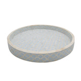Bone Inlay Round Tray : Scallop : Soft Blue