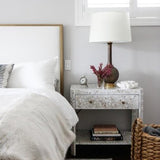 Bone Inlay 1 Drawer Bedside (with Undershelf) :  Floral : Grey