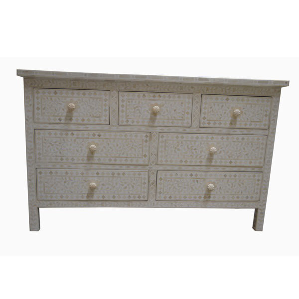 Bone Inlay Floral Chest 7 Drawers : White