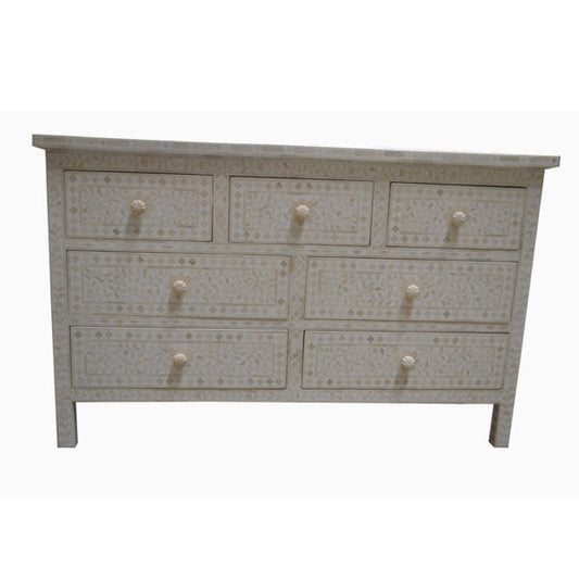 Bone Inlay Floral Chest 7 Drawers : White