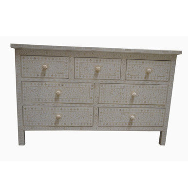 Bone Inlay Floral Chest 7 Drawers : White
