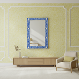 Bone Inlay Rectangular Mirror : Floral : Blue