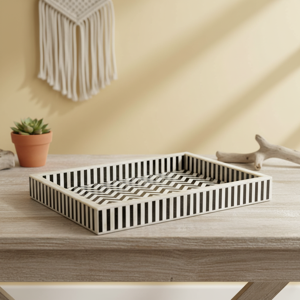 Bone Inlay Rectangular Tray : Zig Zag: Black
