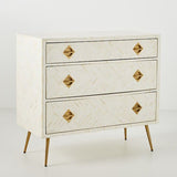Bone Inlay 3 Drawer Chest : Criss Cross : White
