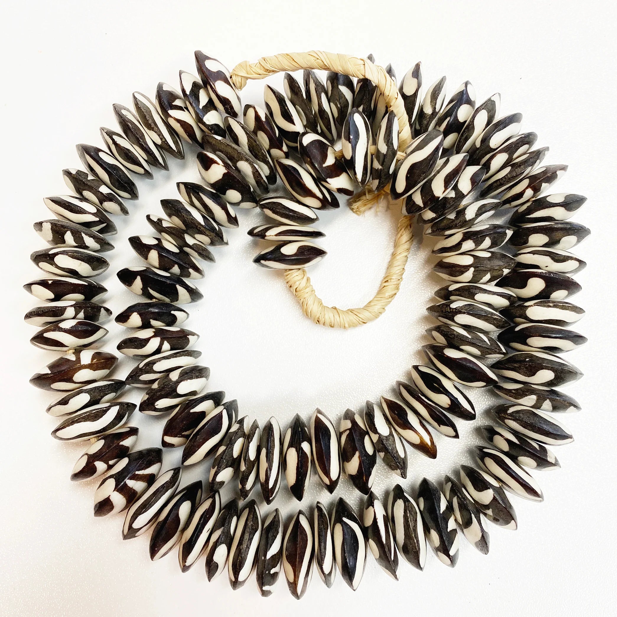 Carved Camel Bone Necklace : Black & White