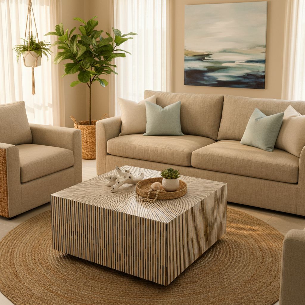 Bone & Timber Inlay Square Coffee Table (with castors)