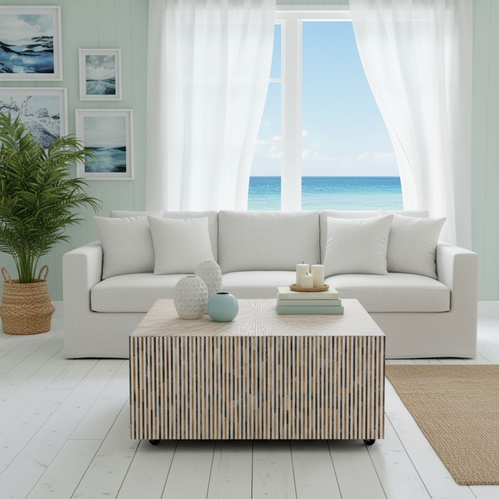 Bone & Timber Inlay Square Coffee Table (with castors)