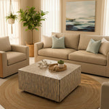 Bone & Timber Inlay Square Coffee Table (with castors)