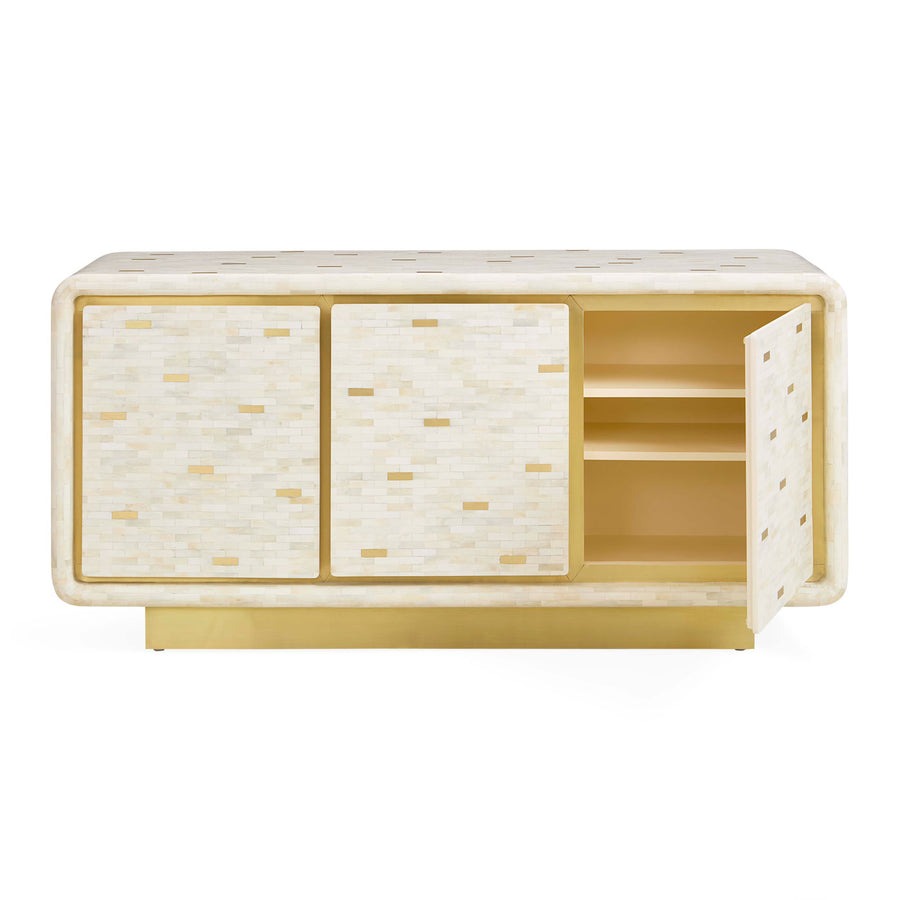 Bone Inlay 3 Door Buffet : Brickwork with Brass Accent : White