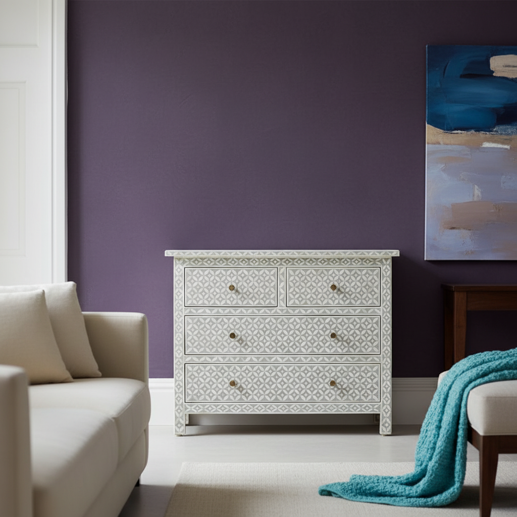 Bone Inlay 4 Drawer Chest : Starburst : Grey