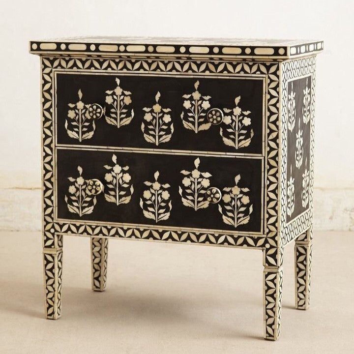 Bone Inlay Large Bedside Table : Art Deco