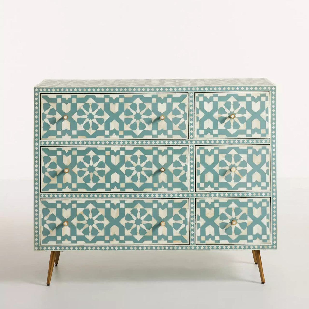 Bone Inlay 6 Drawer Chest : Zelliges : Turquoise