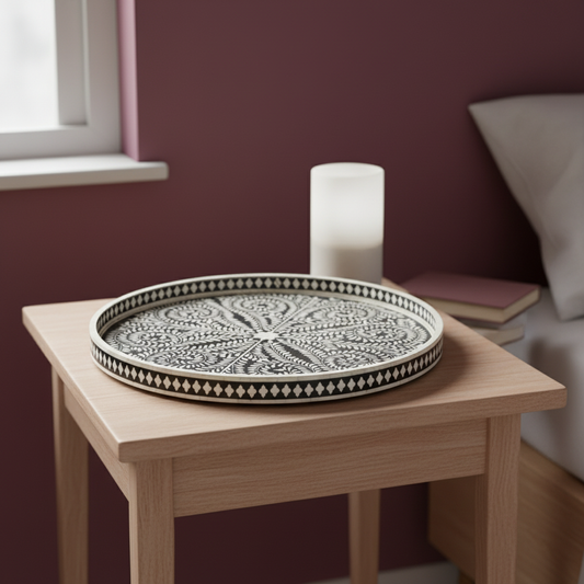 Bone Inlay Large Platter : Floral : Black