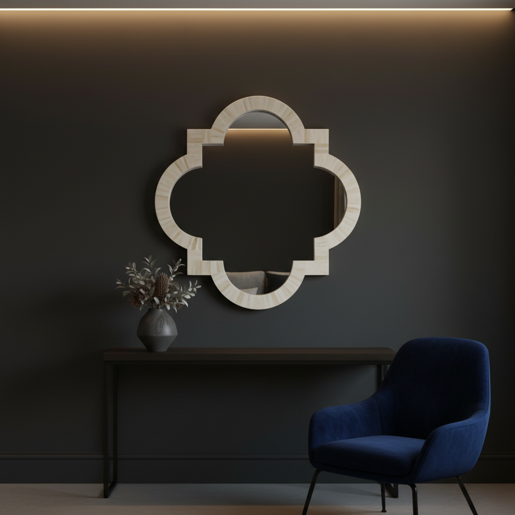 Bone Inlay Quatrefoil Mirror : Natural