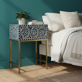 Bone Inlay 1 Drawer Bedside (with Metal Legs) : Liana : Navy Blue