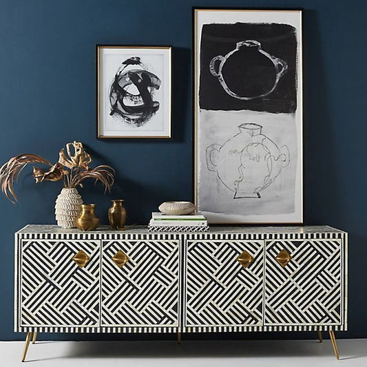 Bone Inlay TV Sideboard : Criss Cross : Black