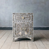Mother of Pearl Inlay Bedside Cabinet : Floral : Grey