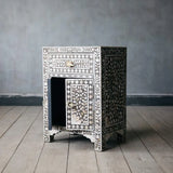 Mother of Pearl Inlay Bedside Cabinet : Floral : Grey