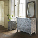 Mother of Pearl Inlay 4 Drawer Chest : Floral : Grey