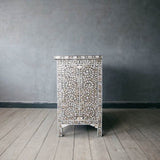 Mother of Pearl Inlay 4 Drawer Chest : Floral : Grey