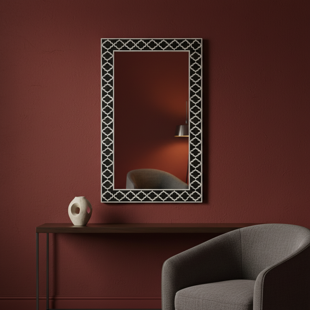 Bone Inlay Rectangular Mirror : Gothic : Black