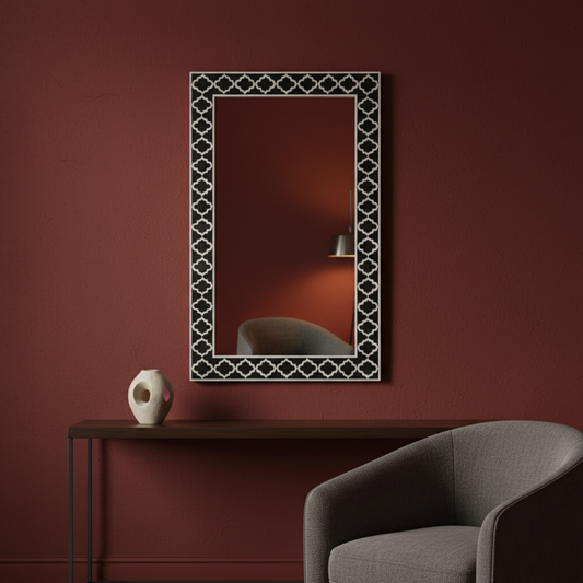 Bone Inlay Rectangular Mirror : Gothic : Black