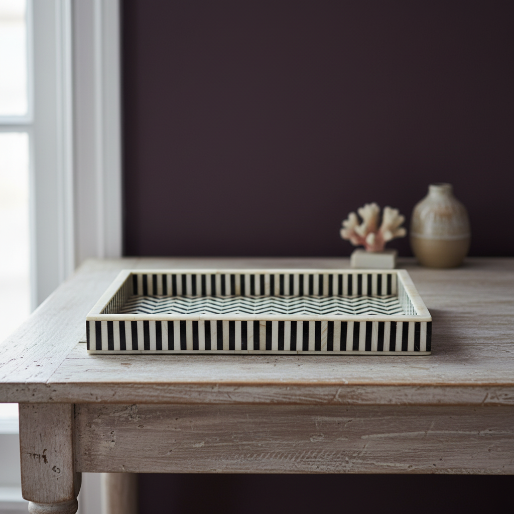 Bone Inlay Rectangular Tray : Zig Zag: Black