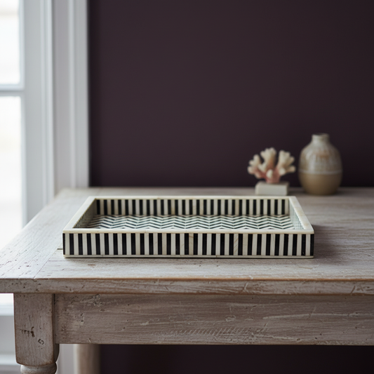 Bone Inlay Rectangular Tray : Zig Zag: Black