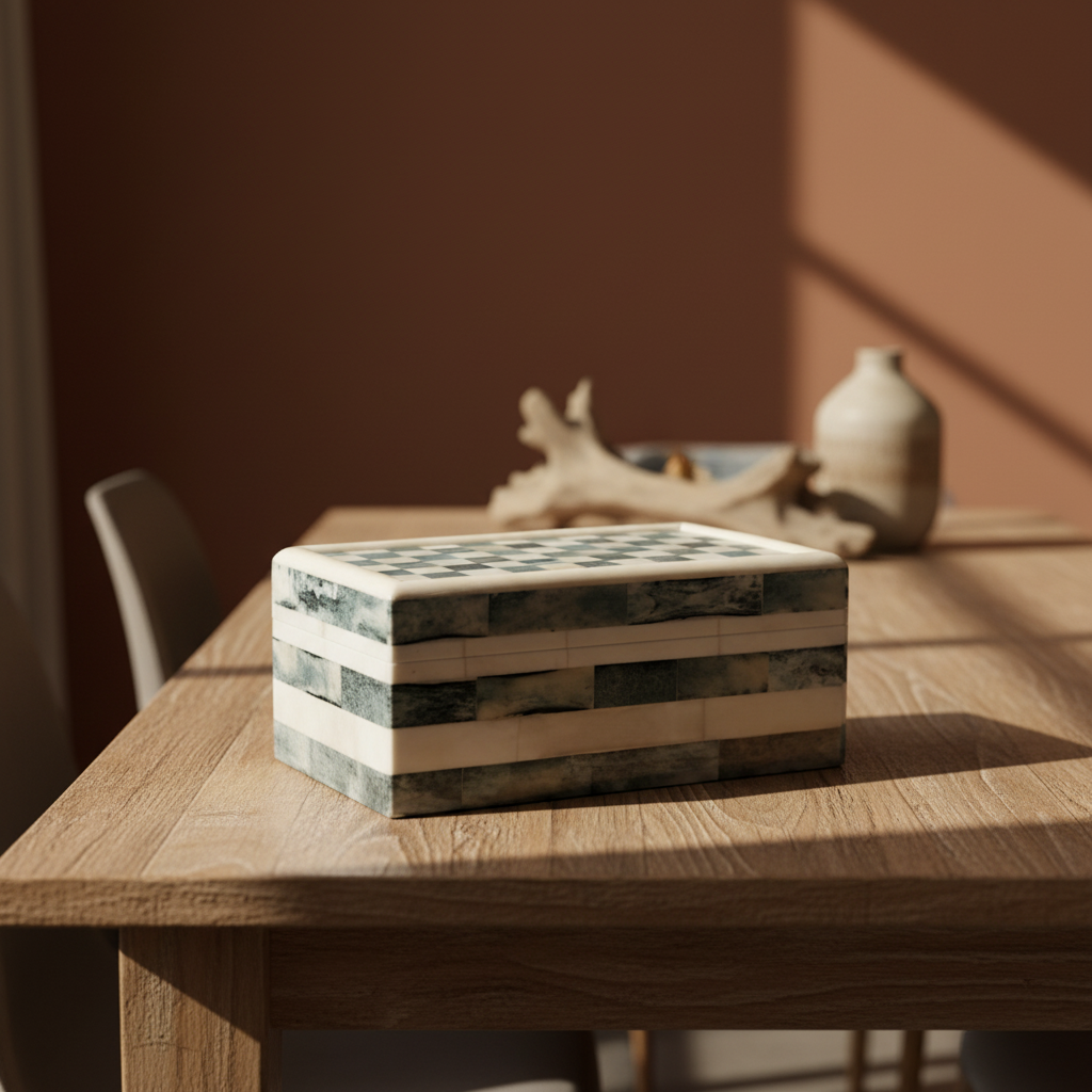 Bone Inlay Box : Checker Pattern