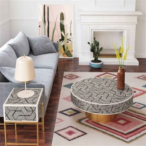 Bone Inlay Geo Inlay Coffee Table in Black